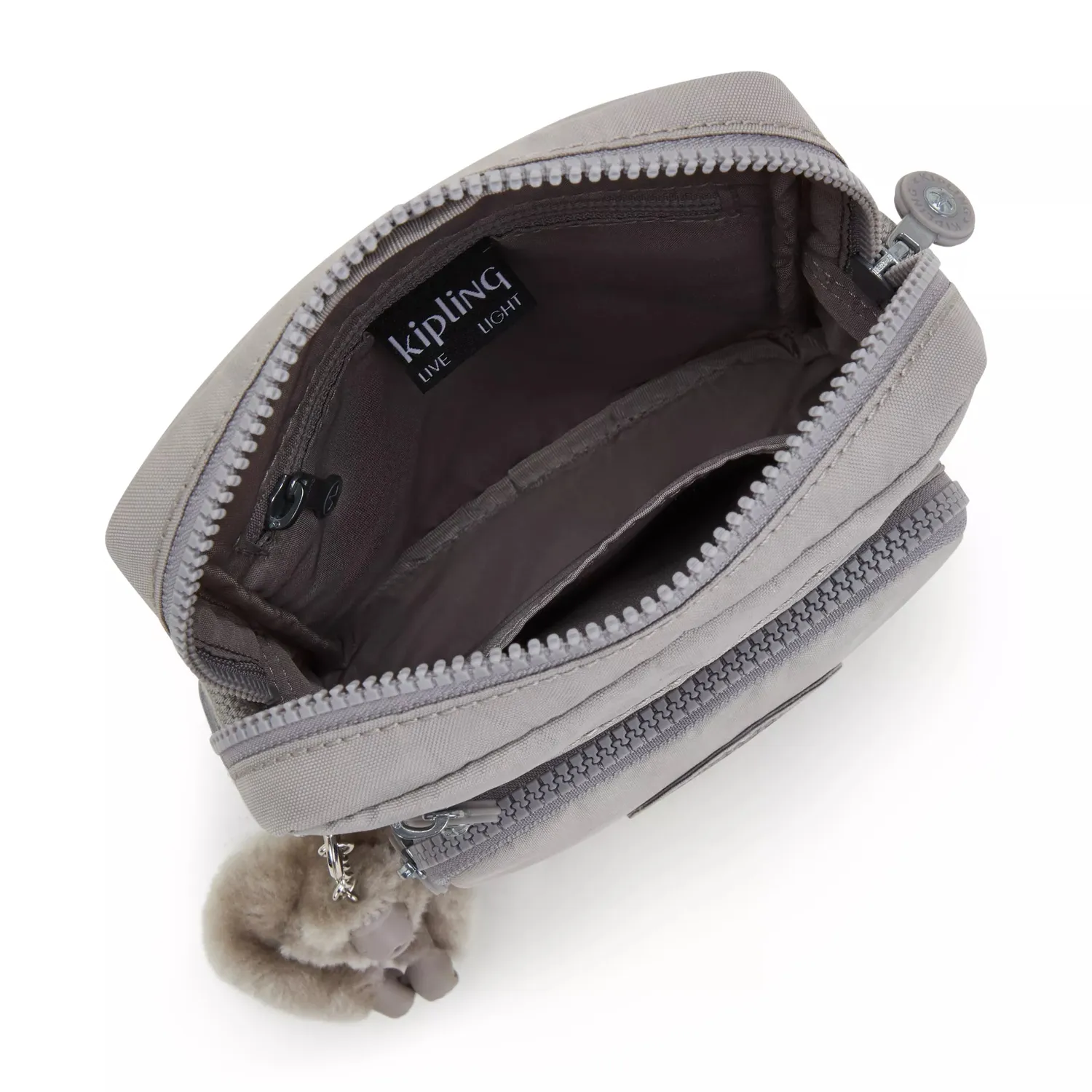 Kipling Gunne schoudertas klein grey gris 2 voorvakken