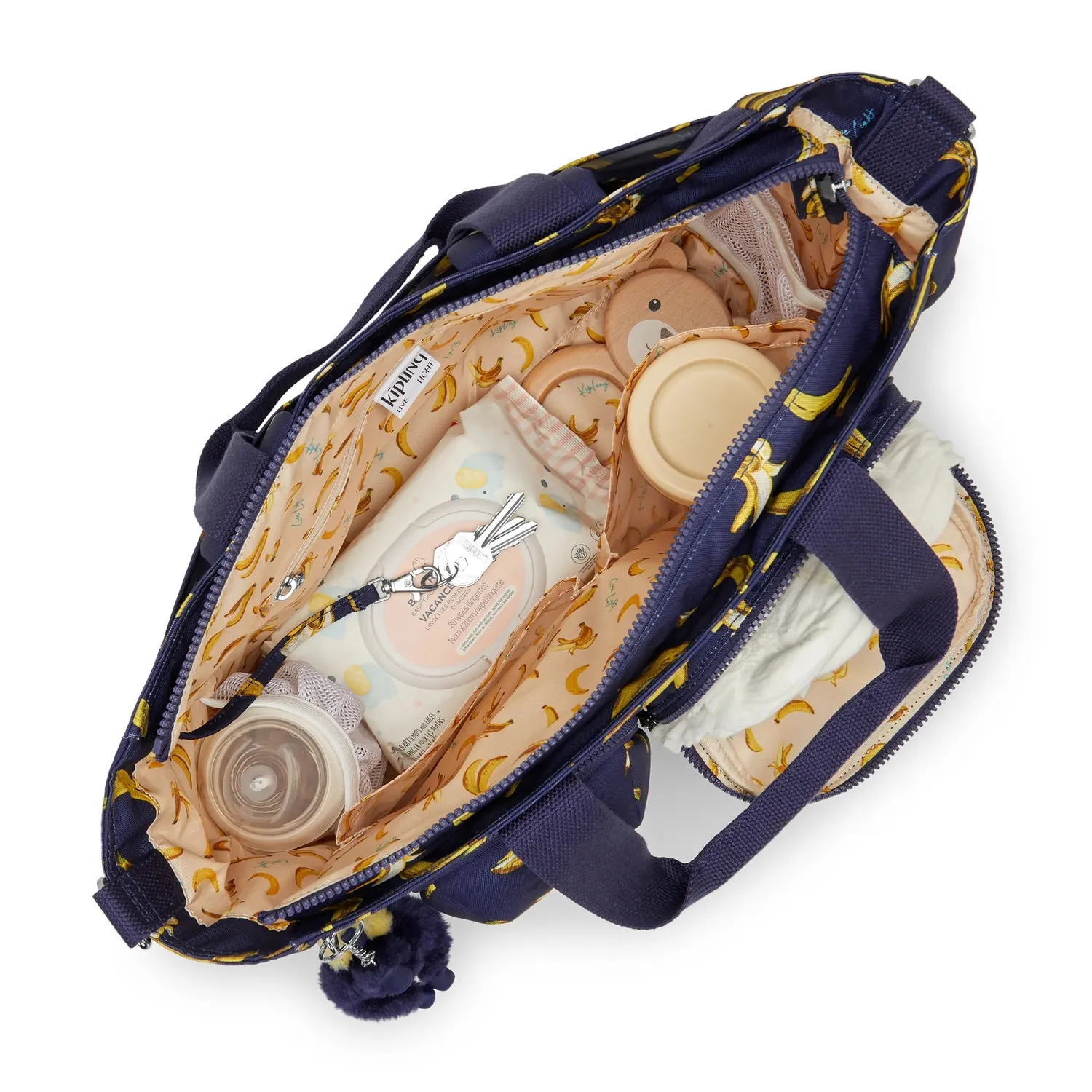 Kipling Babygear babytas Medium Baby Banana Print met matje