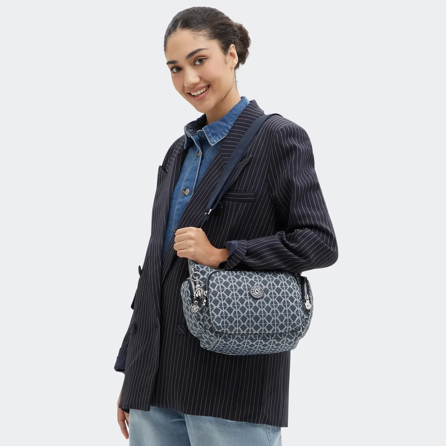 Kipling Gabb S crossbodytas Navy Sign Jacquard Medium trekkoord