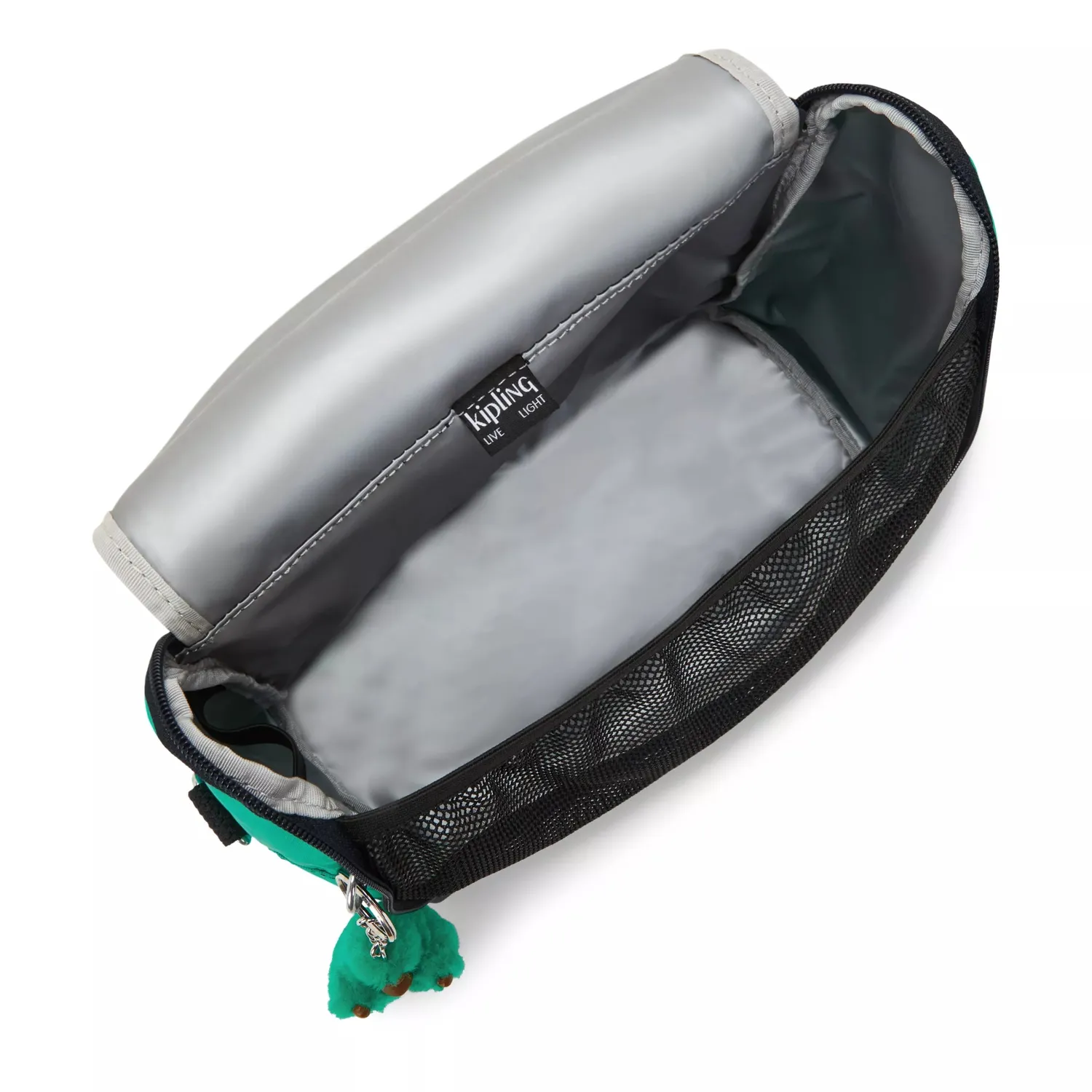 Kipling New Kichirou lunchtas Groot Blue Green Block trolleybevestiging
