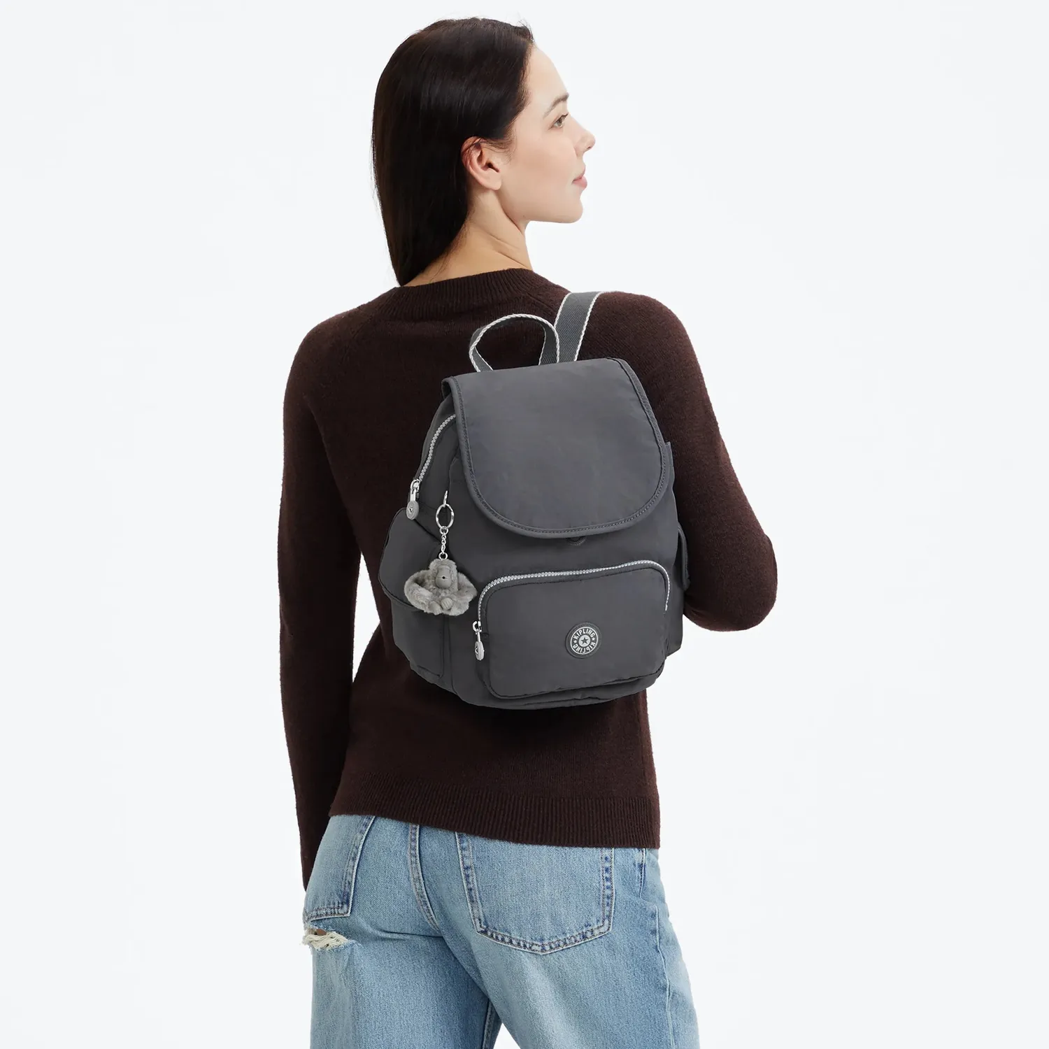 Kipling City Pack S rugzak Moonlit Grey Klein met flap