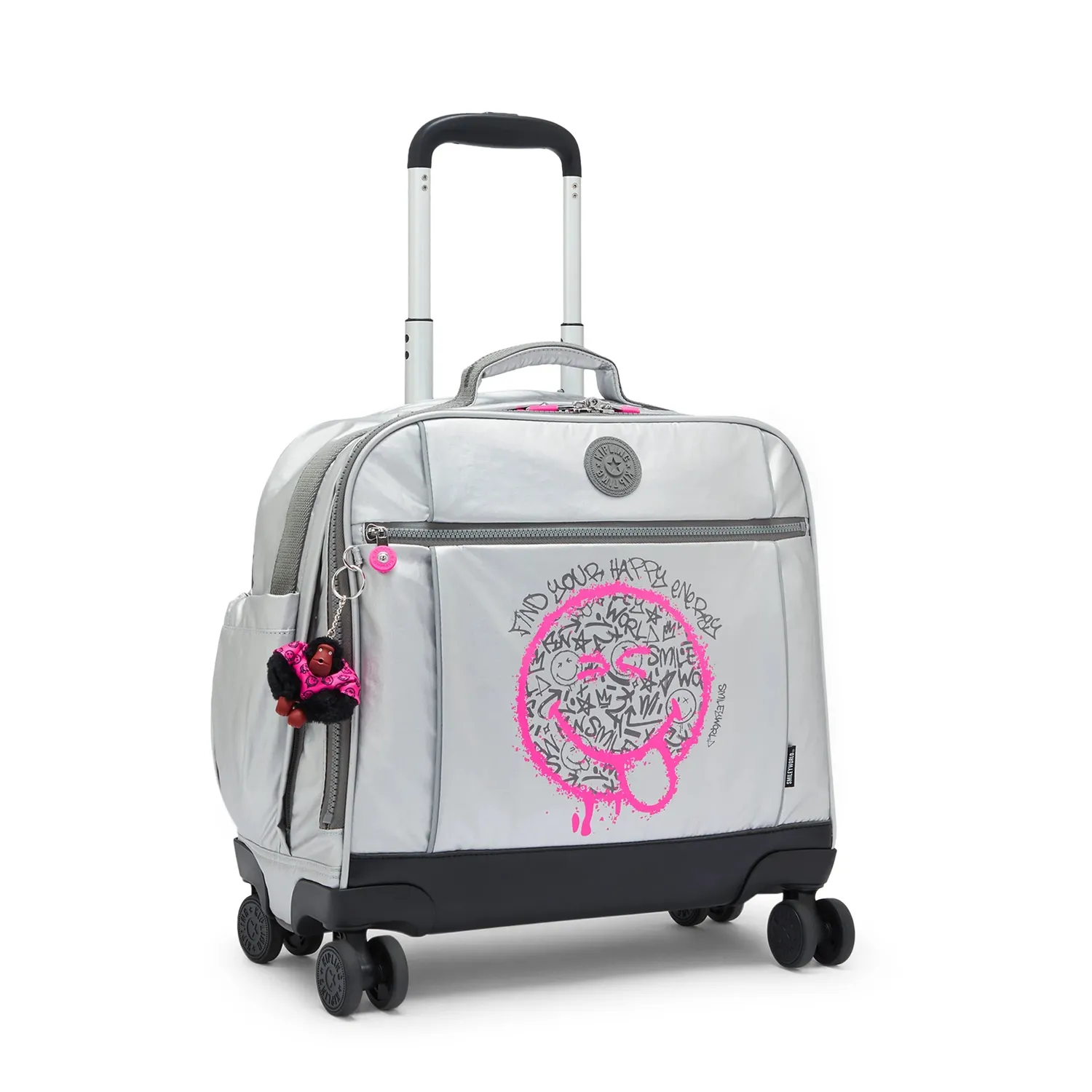 Kipling New Storia schooltas Happy Face Silver groot wielen