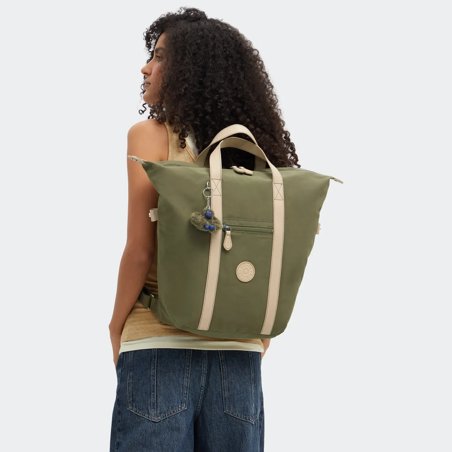 Kipling New Art Backpack rugzak medium 15 inch Cotton Khaki
