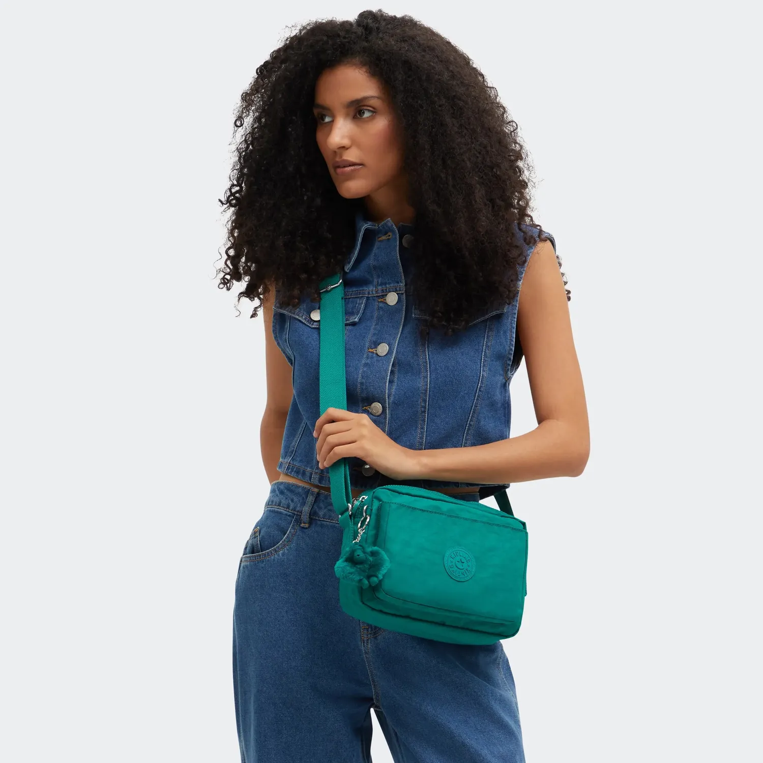 Kipling Abanu M crossbody tas Outspoken Green Medium dubbel vak