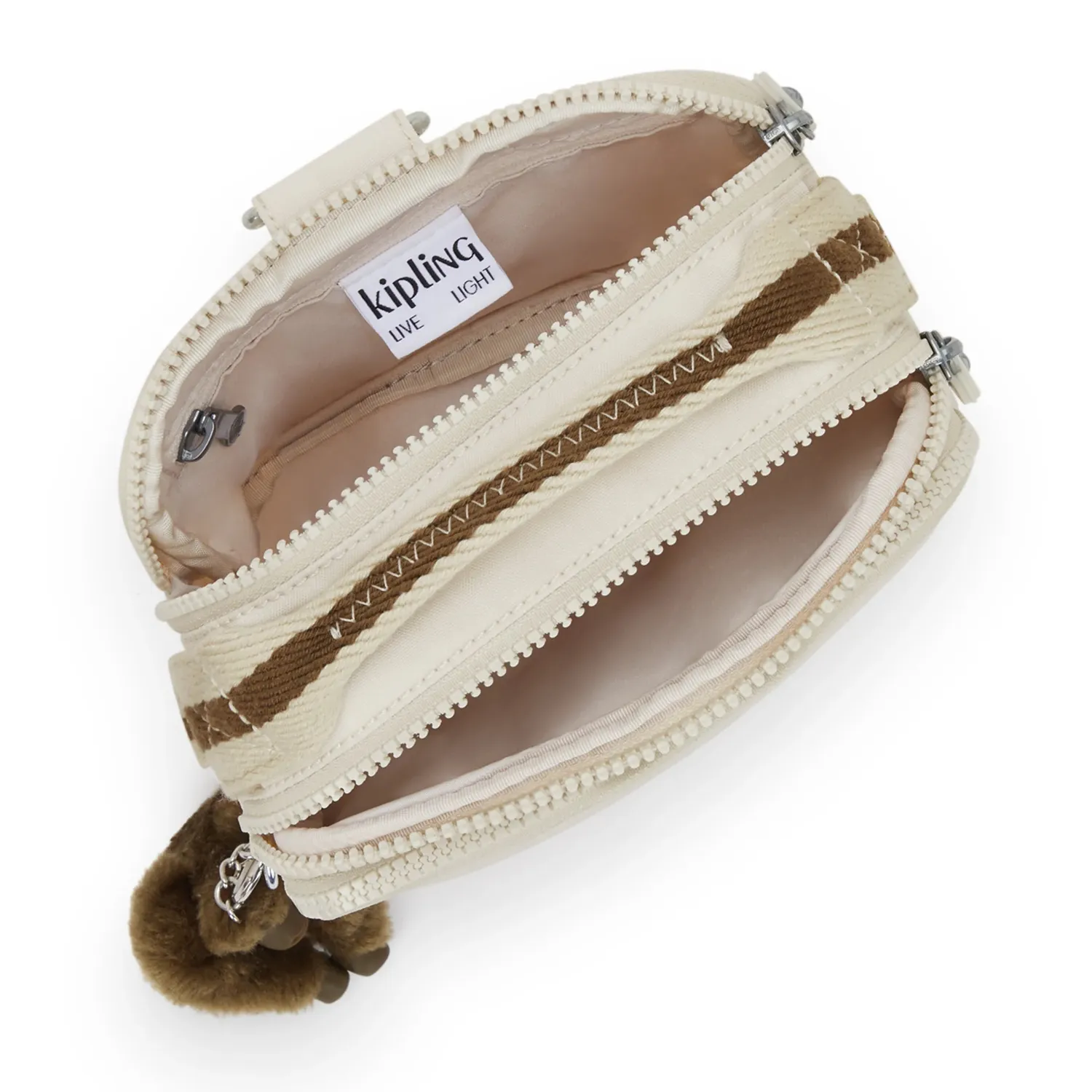 Kipling Cahir crossbody Soft Sand klein met ritsvakken