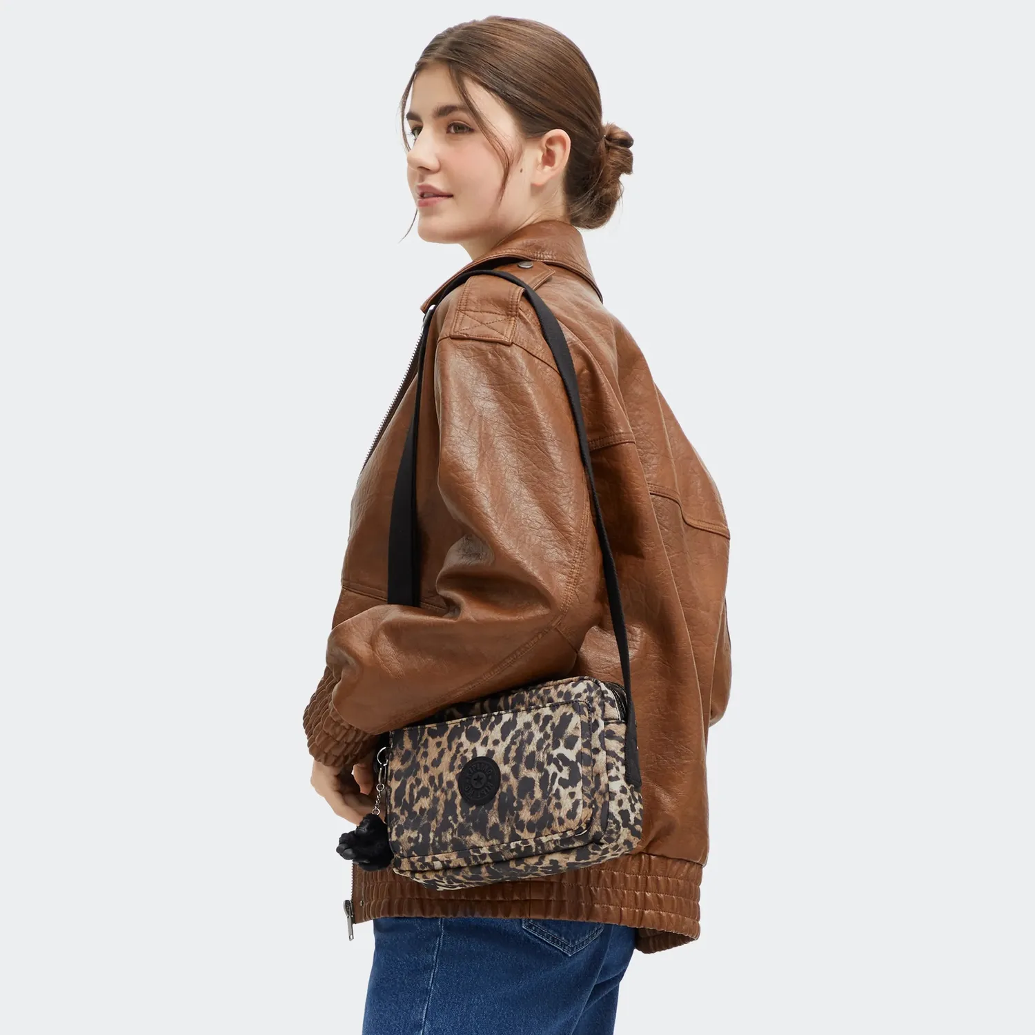 Kipling Abanu M schoudertas Medium Wild Leopard dierenprint