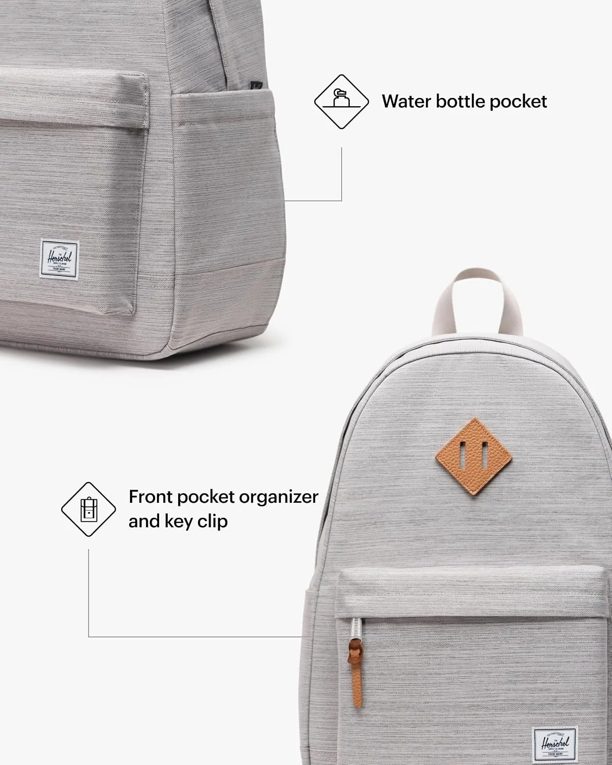 Herschel Heritage rugzak Light Grey Crosshatch grijs