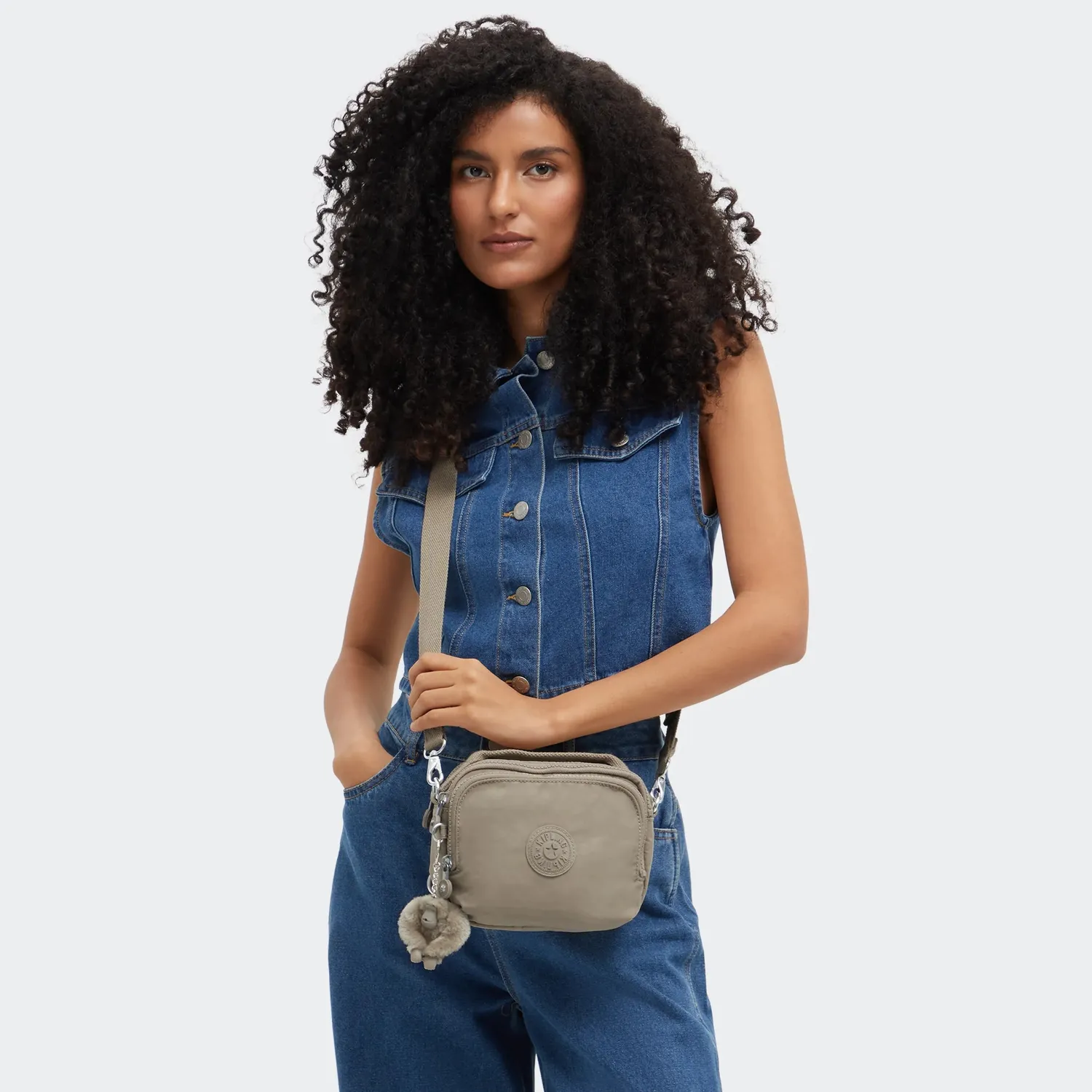 Kipling Cahir crossbody klein Soft Taupe met 2 ritsvakken