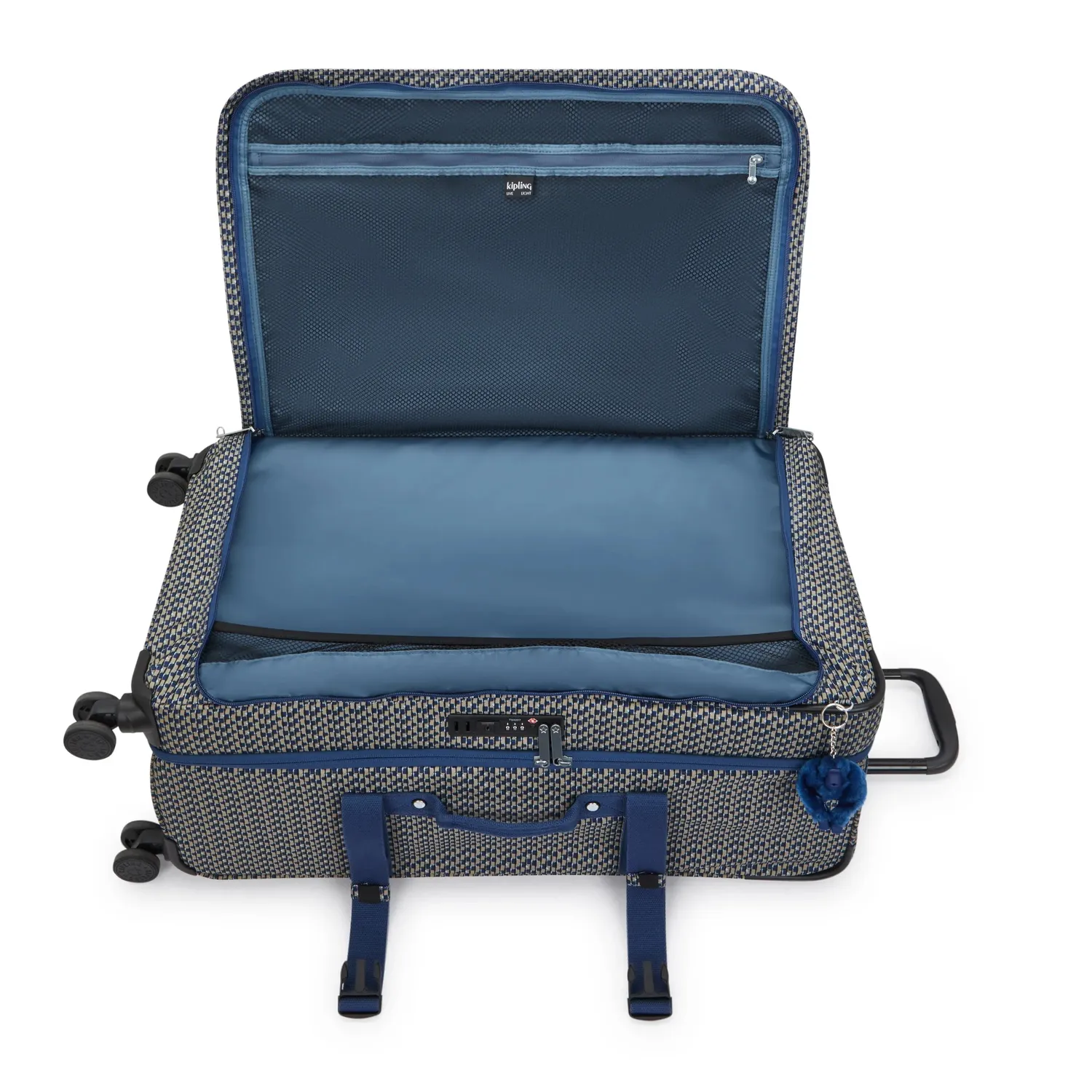 Kipling Spontaneous L koffer Blue on Wire groot 4-wiel