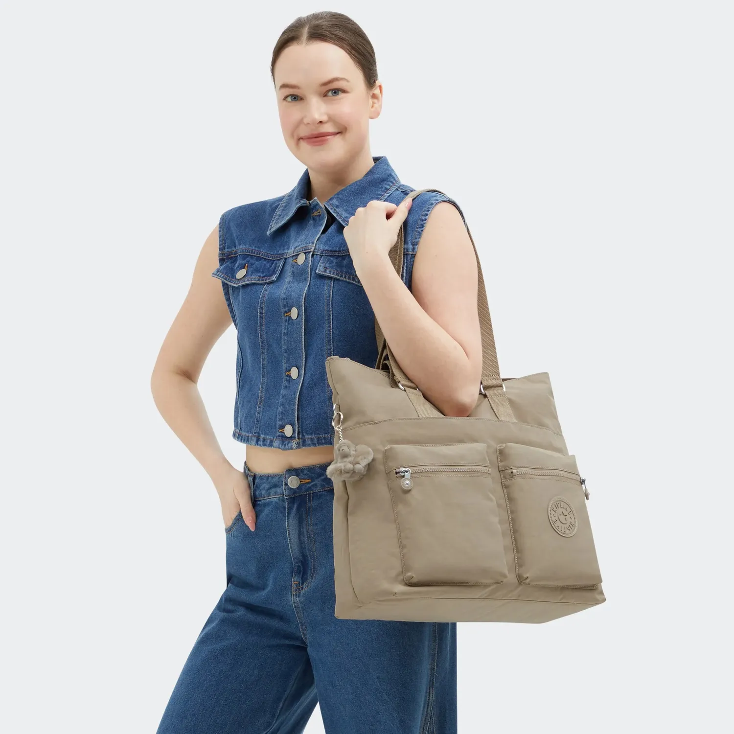 Kipling India shopper soft taupe groot laptopvak