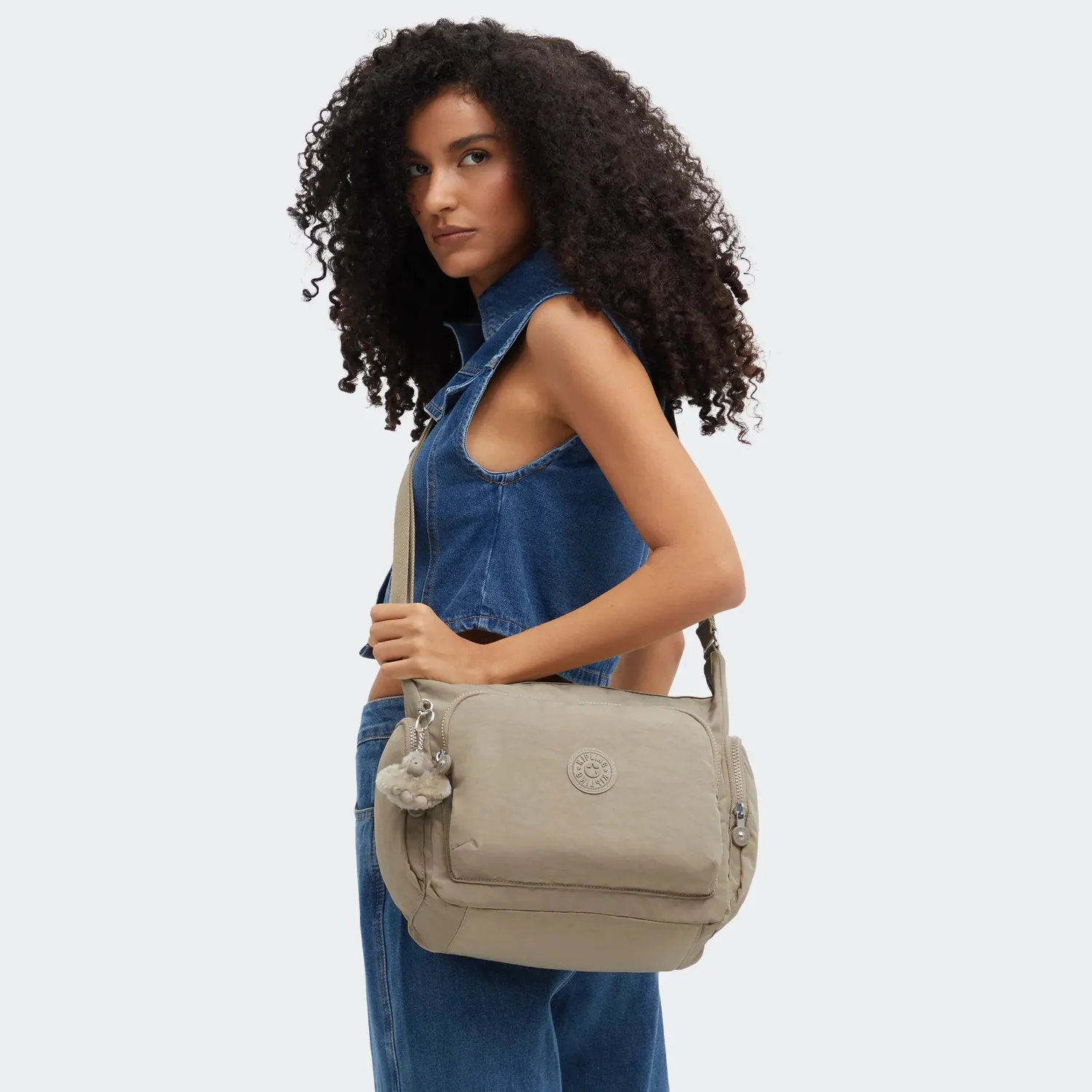 Kipling Gabb crossbodytas Groot Soft Taupe veel vakken