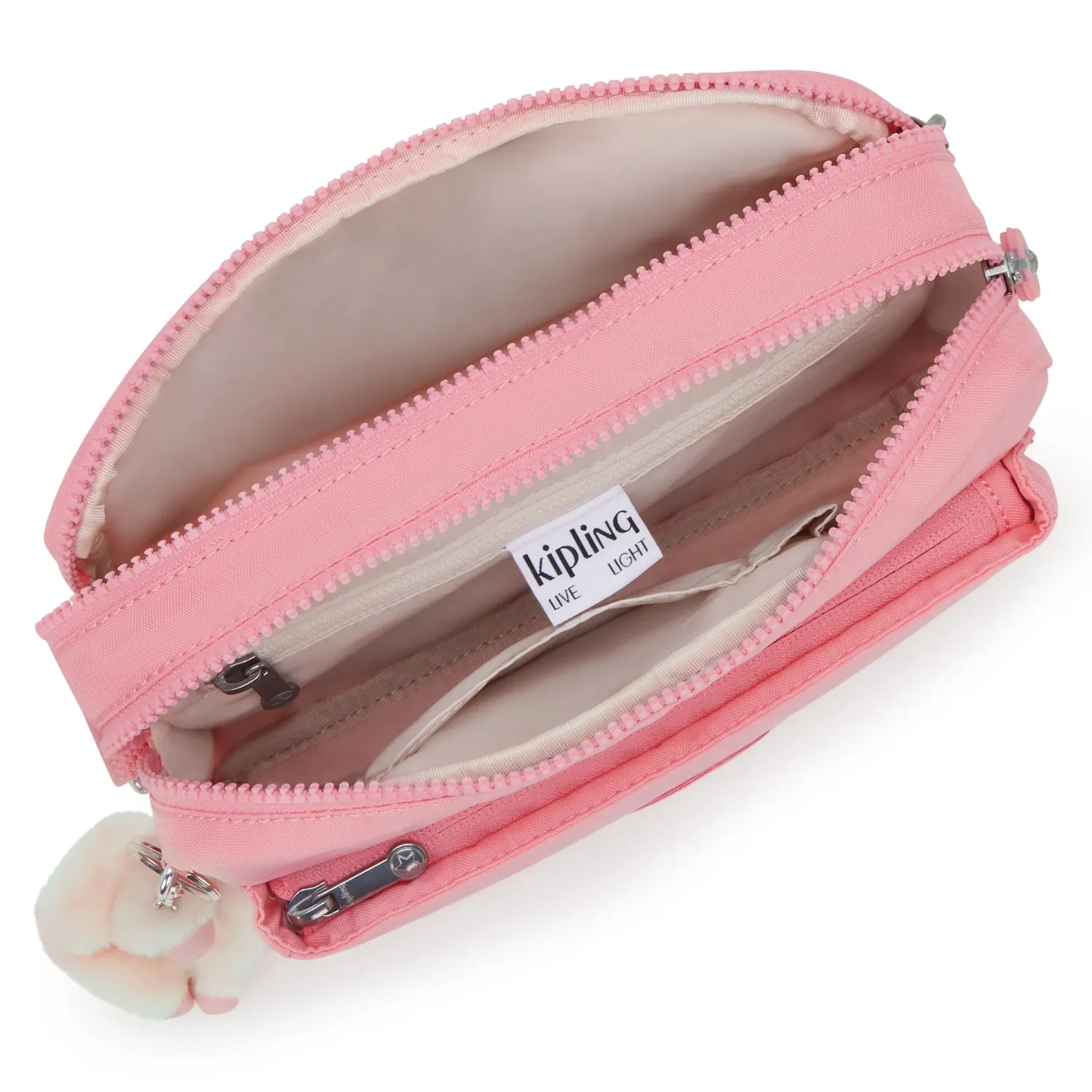 Kipling Abanu M crossbody tas Enjoyable Blush medium met ritsvakken
