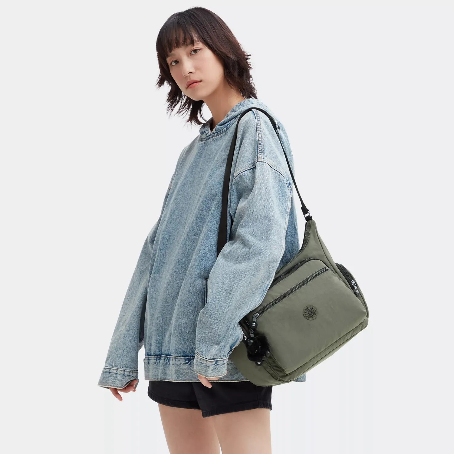 Kipling Gabbie crossbody tas Green Moss Medium veilige rits