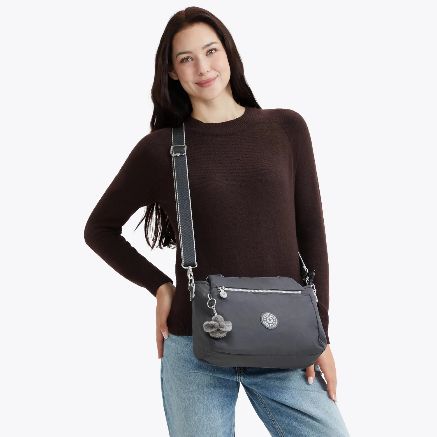 Kipling Elysia schoudertas Moonlit Grey medium vakken