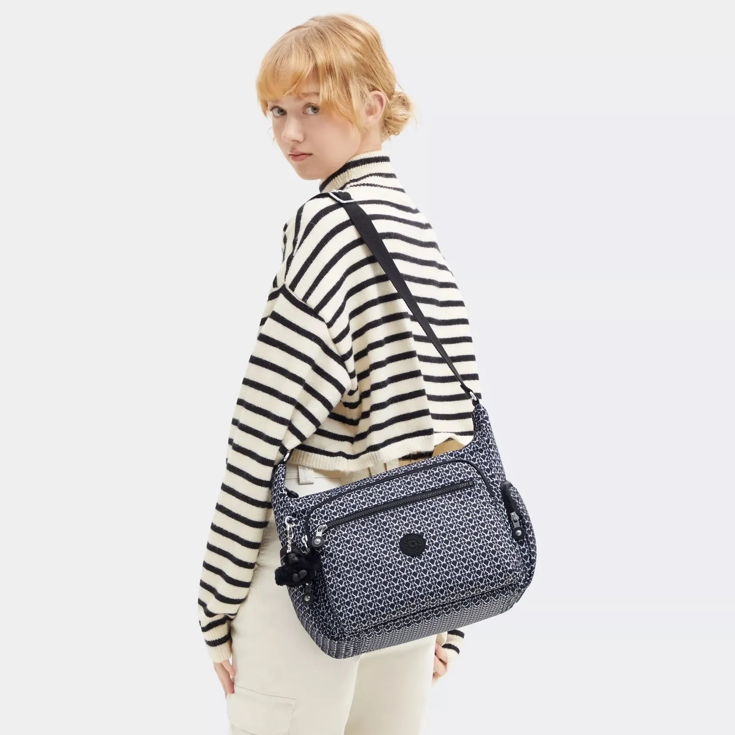 Kipling Gabbie crossbody tas Signature Print medium met vakken