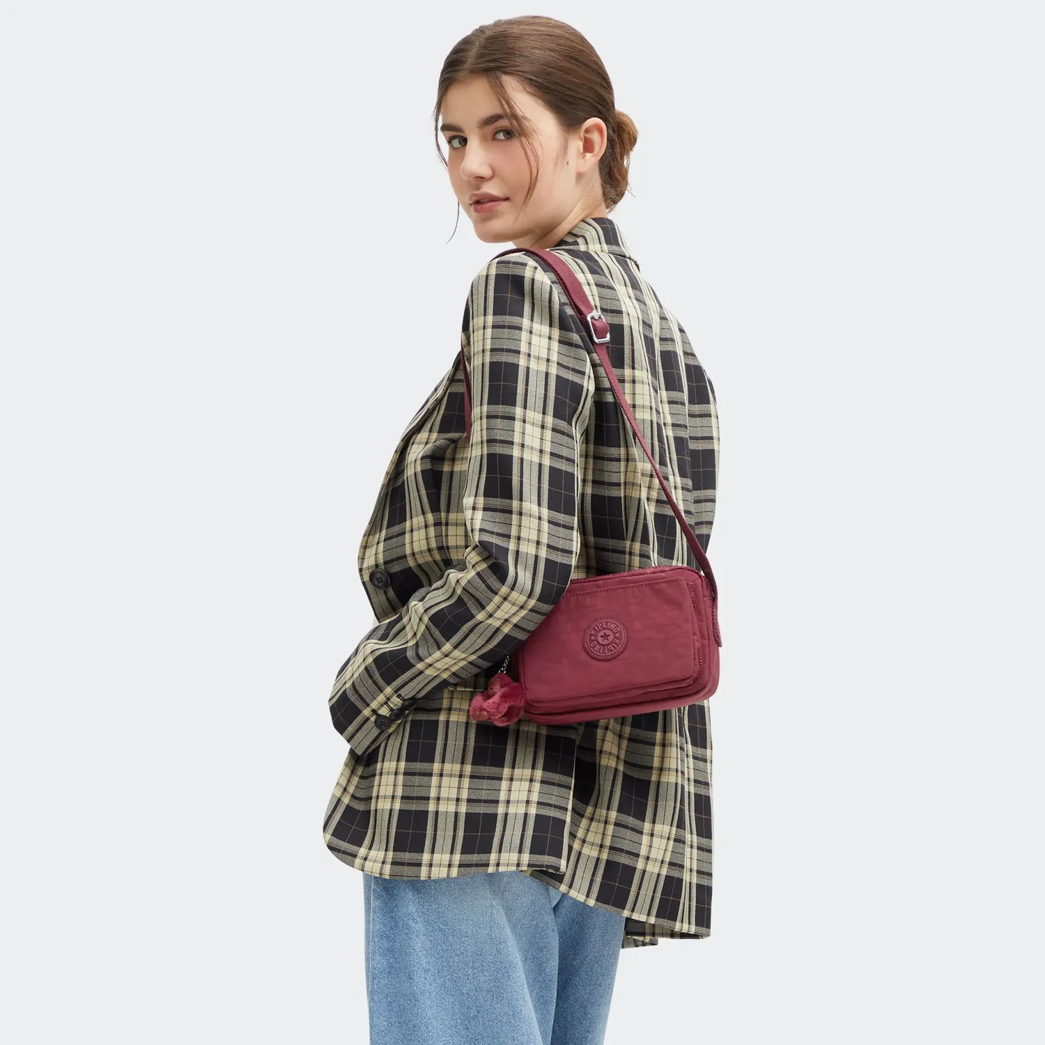 Kipling Abanu crossbody tas klein Lounge Wine met D-ring