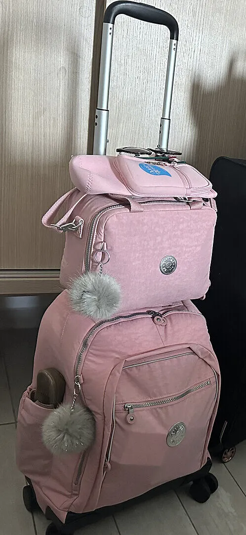 Kipling New Zea rugzak met wielen Bronze Pink Metallic groot