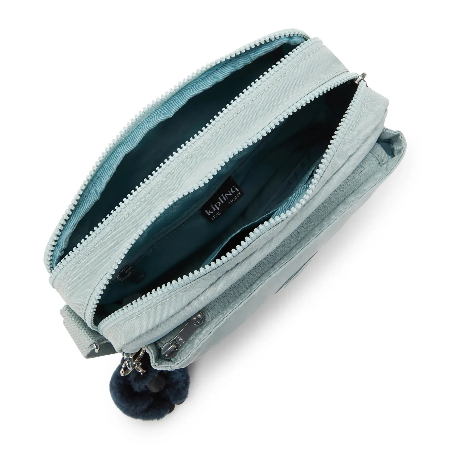 Kipling Abanu M crossbody tas Breezy Blue medium met ritsvakken