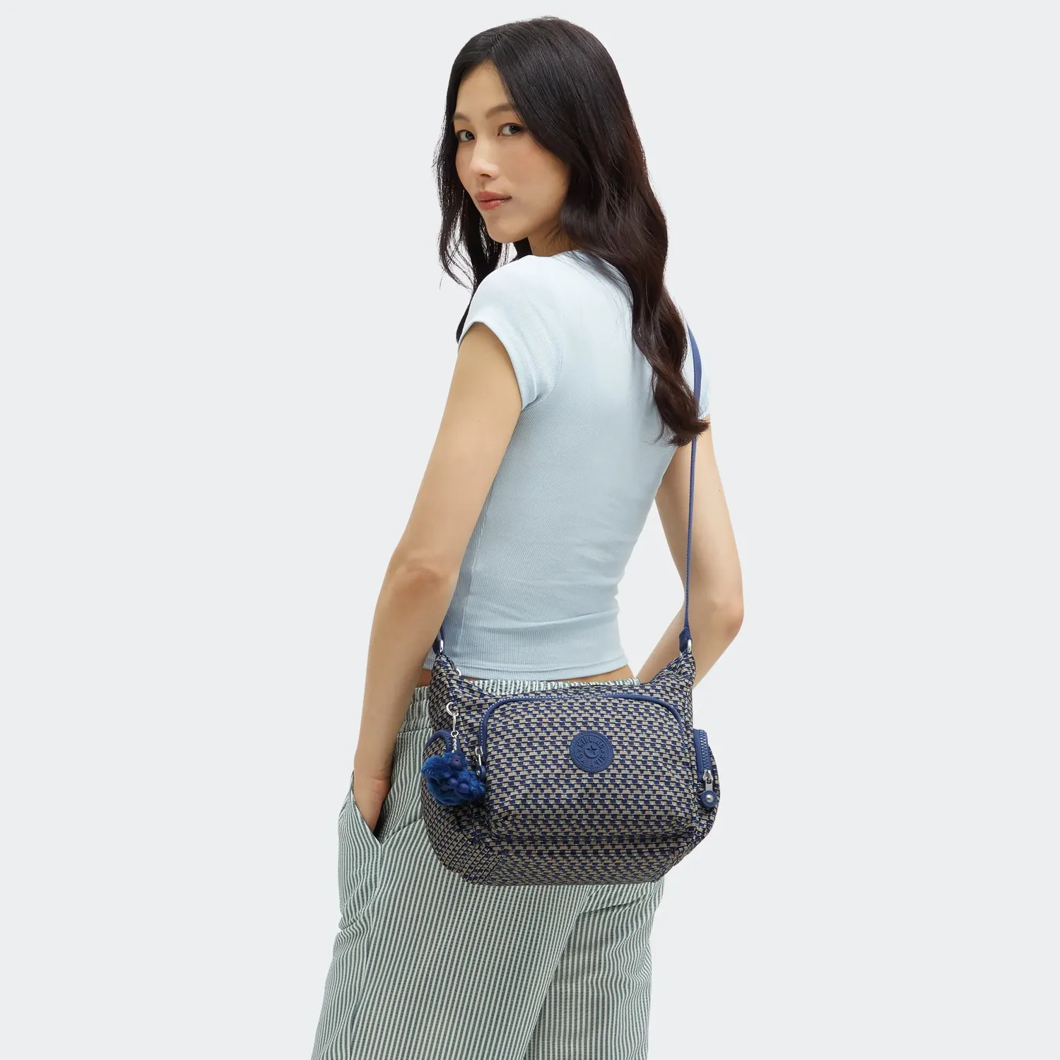 Kipling Gabb S crossbody tas Medium Blue on Wire met sleutelkoord