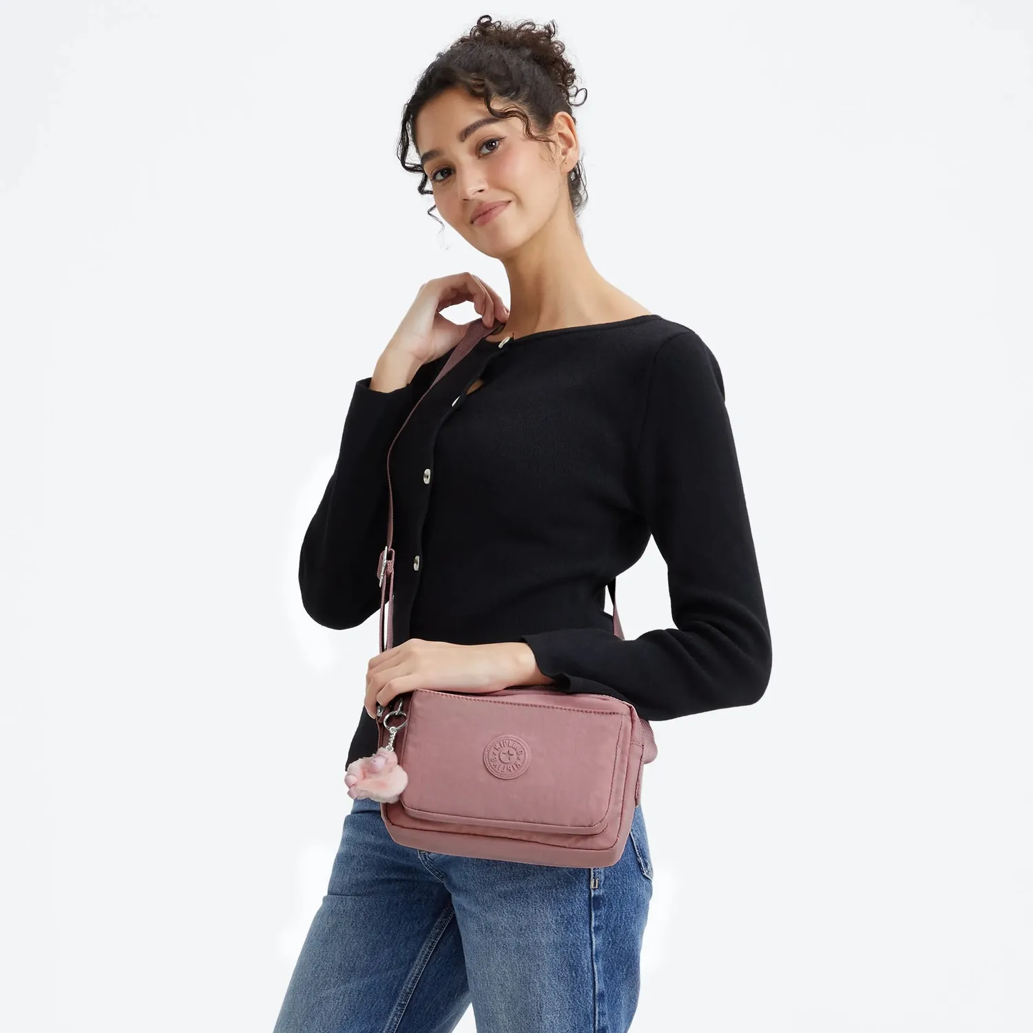 Kipling Abanu M schoudertasje Smoky Blush met binnenvak