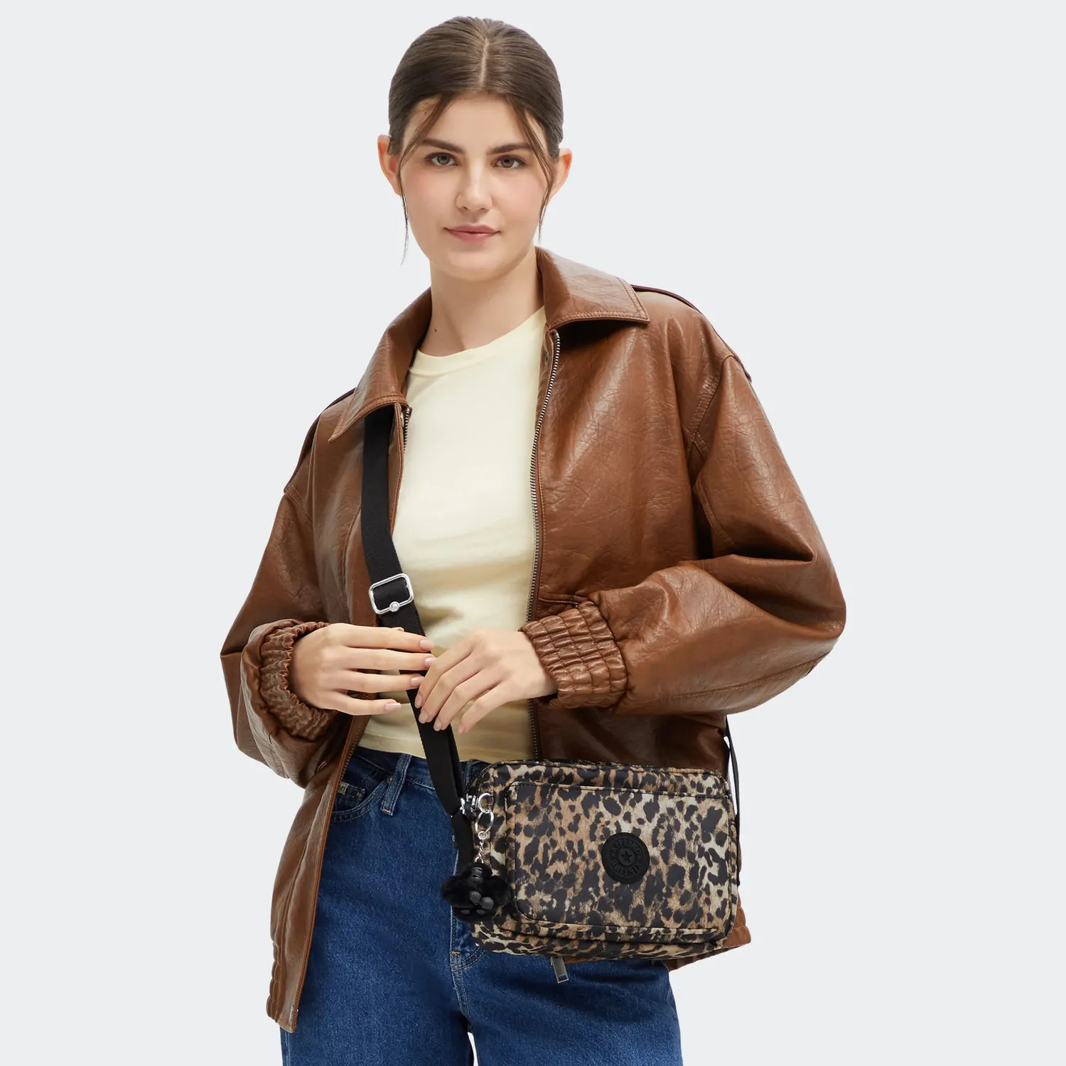Kipling Abanu M schoudertas Medium Wild Leopard dierenprint