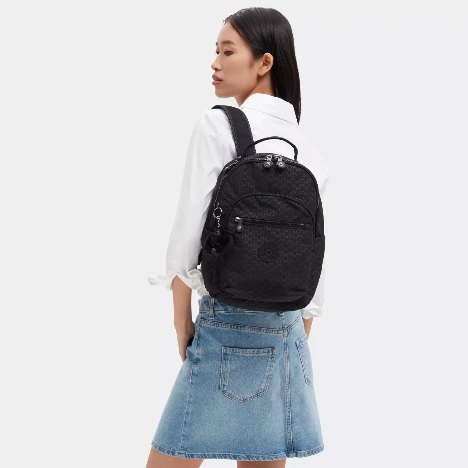 Kipling Seoul S kleine rugzak Signature Emb met 11 inch tabletvak