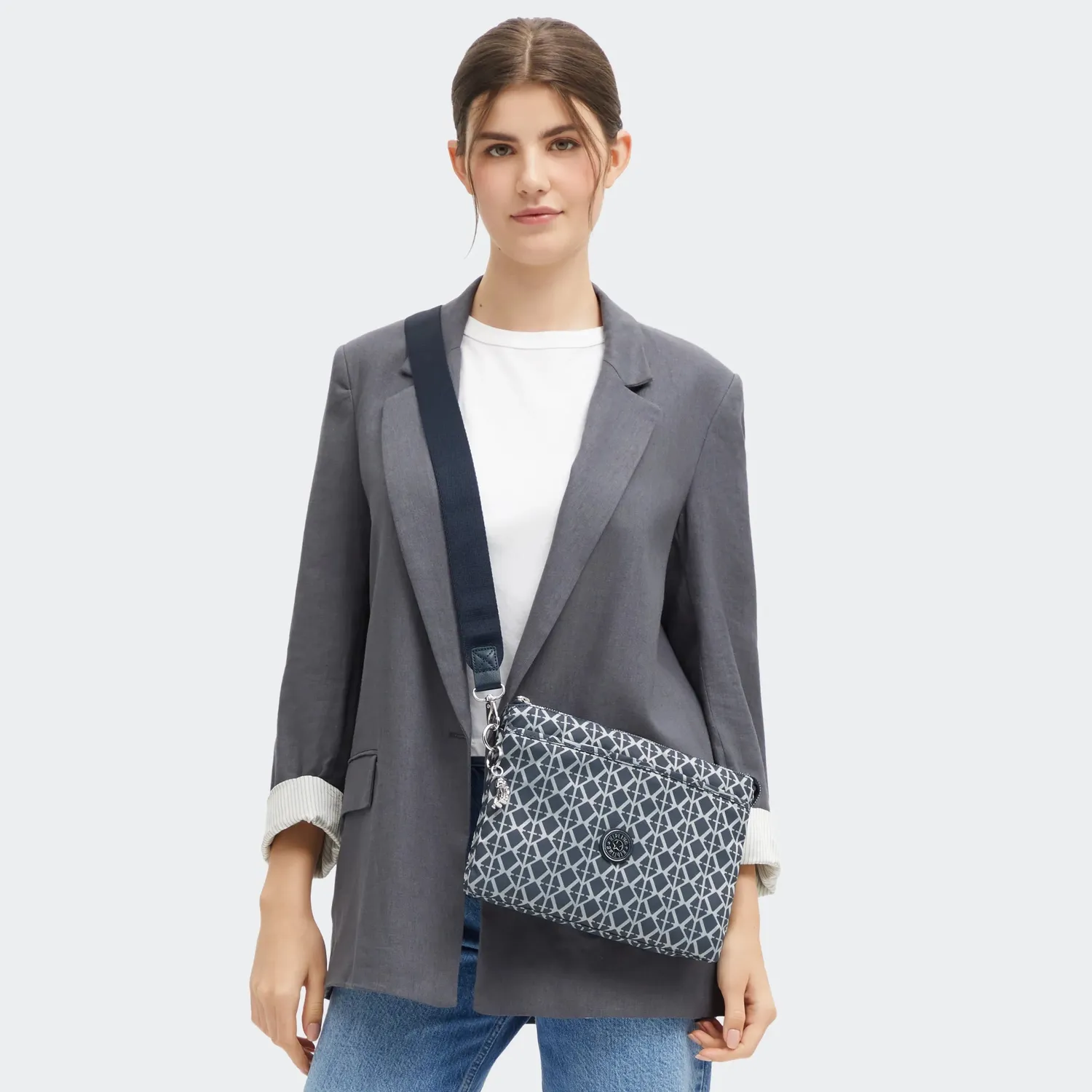 Kipling Riri L crossbodytas Navy Sign Jacquard medium verstelbaar